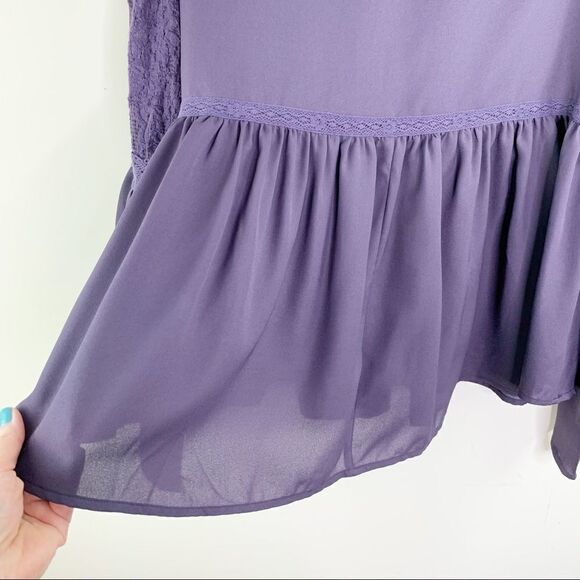 Sun & Shadow Purple Lace Inset Peplum Top Bell Sleeves M - Picture 9 of 15